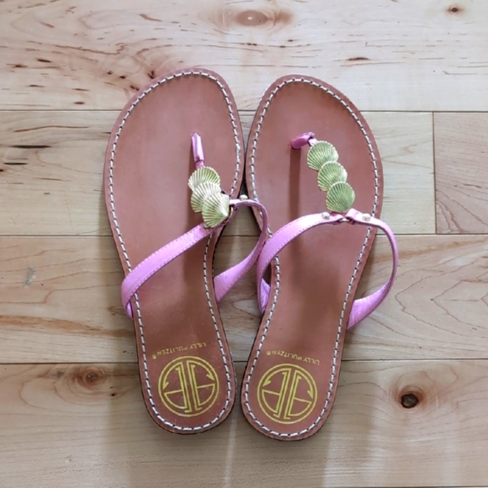 Lilly Pulitzer Pink and Gold Shell Sandals